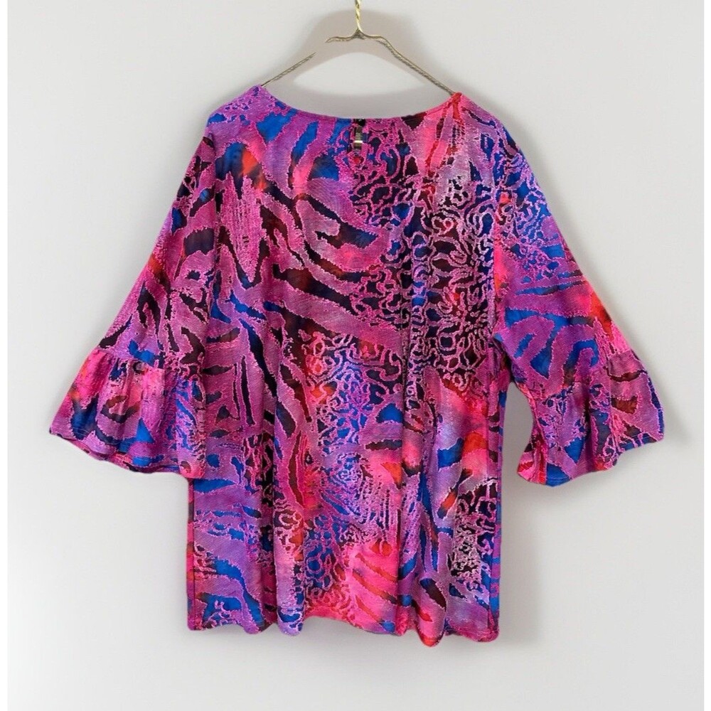 Calessa Top Womens 1X Fuchsia Colorful Burnout Whimsical Dopamine Fairy